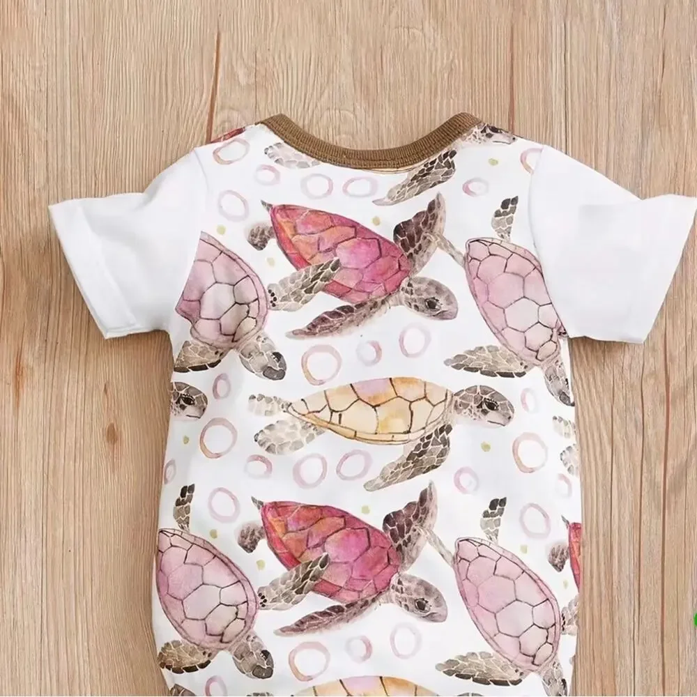 New baby turtle print romper 0-3 months
